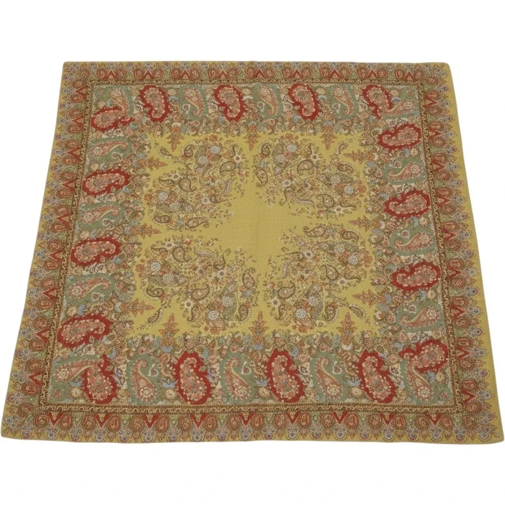 Pottery Barn 24x24 Pillow Covers Set of 2 Yellow Paisley Cotton Linen Boho Chic